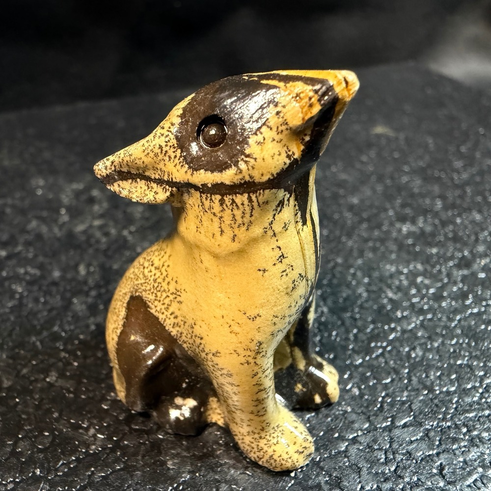 Vintage Miniature Hand Painted Ceramic Coyote Wolf Figurine Folk Art 2 Inch